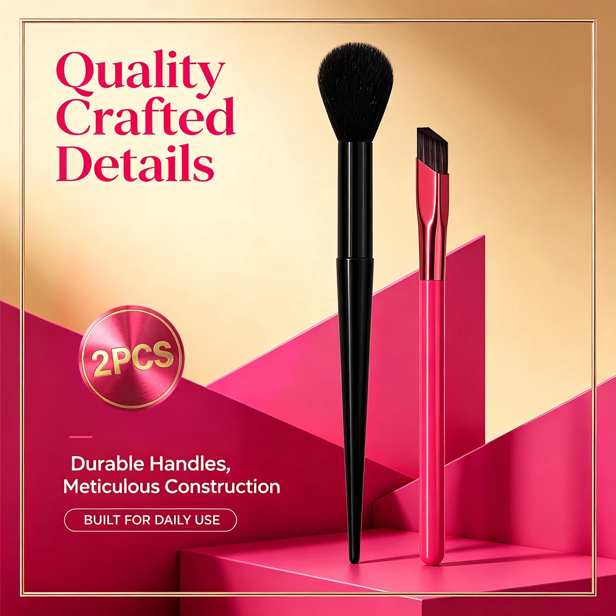 2Pcs Professional Blush Brow Makeup Brush Set, Fluffy Blush & Angled Brow Concealer Brush for Highlight Contour Face Makeup