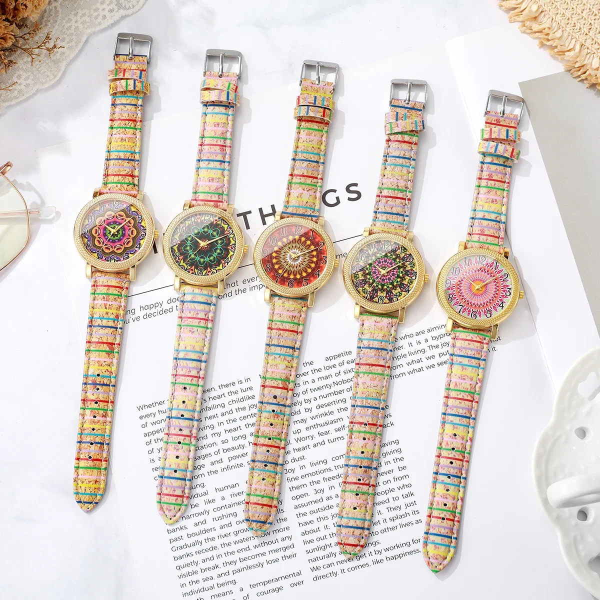 Surprise Blind Box Bohemian Women Watch, Mandala Print Dial Colorful Fabric Strap Quartz Wristwatch Girls Gift view 6