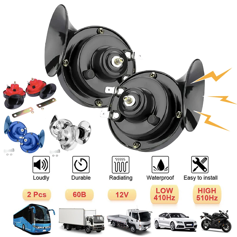 2pcs Universal Loud Car Horn 12V Electric Snail Train Horn Super Loud Waterproof Horns Siren for Motorcycle Car Truck SUV Boat