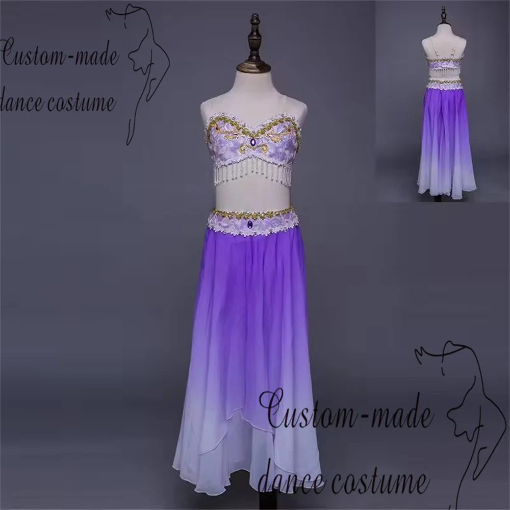 Dancing Maiden Variations Gonna da balletto Pantaloni Haute Couture Lilla Gold Canotta divisa Gonna lunga in chiffon senza maniche.
