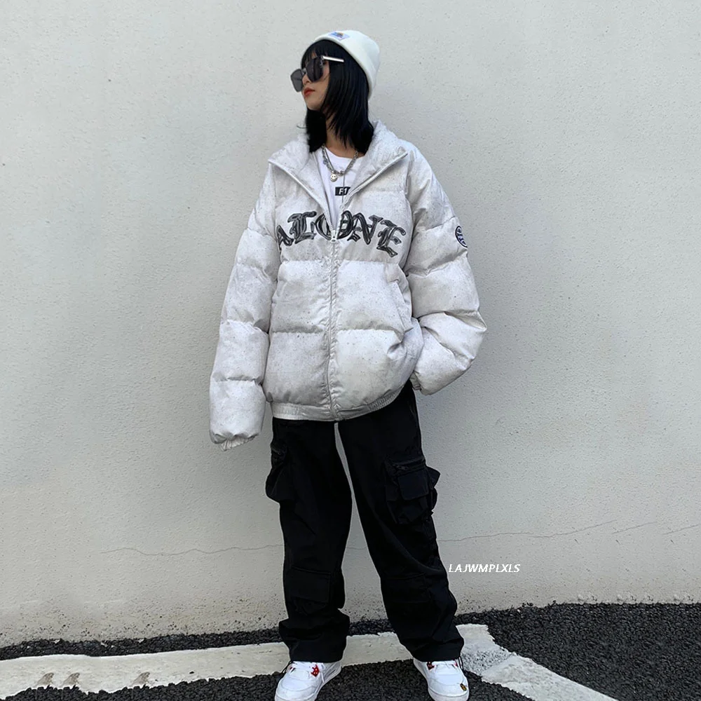 Winter Jacket women 2023 Letter Embroidery Badge Streetwear Warm Thick Zipper Harajuku All-match Parka Jackets Coat