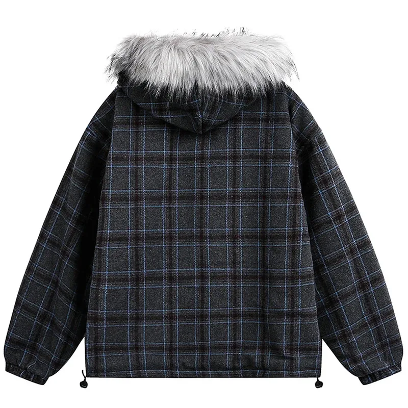 جواكت شتوية للرجال سترات منقوشة عتيقة بياقة من الفرو سترات دافئة سميكة سترات مبطنة فضفاضة غير رسمية ملابس خارجية #2
