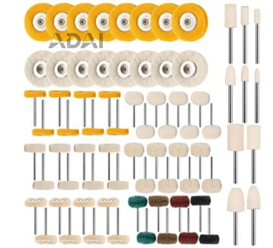 

58 piece set of polishing cloth wheels, electric grinding heads, polishing wheels, cloth wheels, and wool wheels