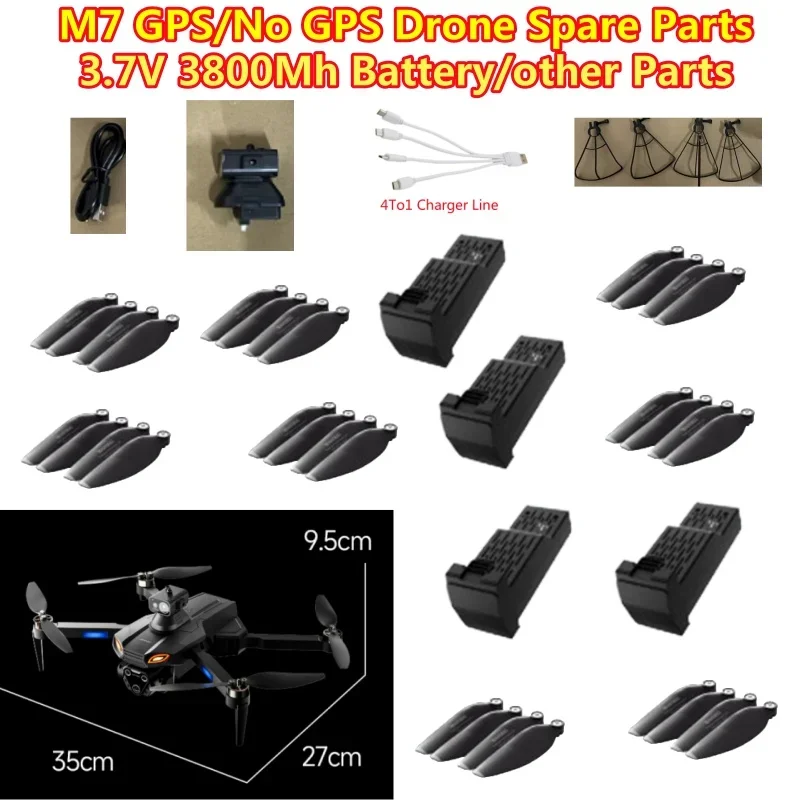 M7 Drone 3.7V 3800Mah Battery Blades M7 GPS/No GPS RC Drone Spare Parts Battery Propeller USB Obstacle Avoidance M7 RC Dron Toy