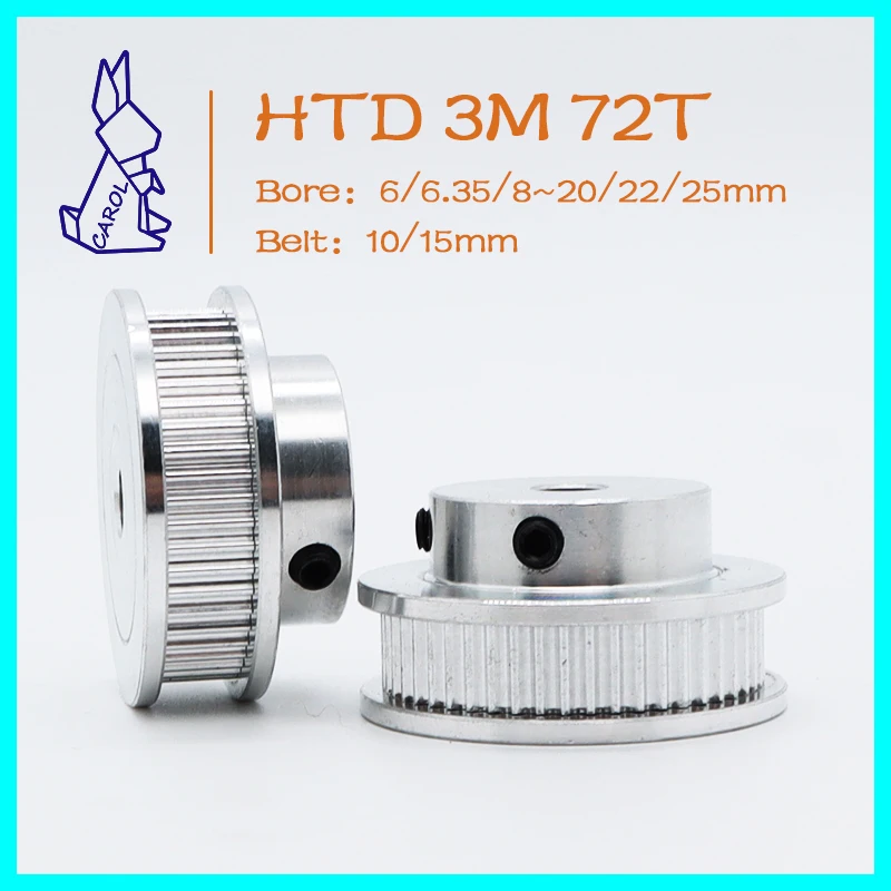 

HTD 3M 72Teeth Belt Pulley Timing Pulley Bore 6/8/10~20/22/25mm For Width 10/15mm 3M 72T Gears Synchronous Wheels HTD3M Pulley