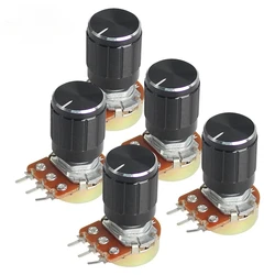 5 Set WH148 Linear Taper Rotary Potentiometer Resistor 15mm 3pin 1K 2K 5K 10K 20K 50K 100K 250K 1M with Black Aluminum Knob Kit