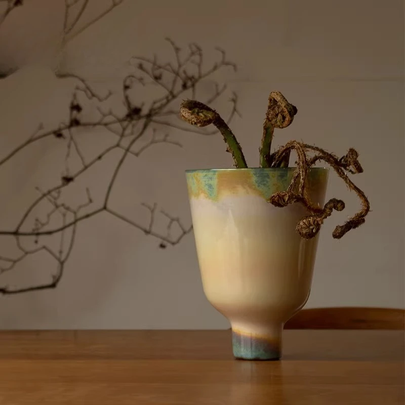 

Cup-shaped glass vase design sense desktop decoration ornament large diameter living room flower arrangement