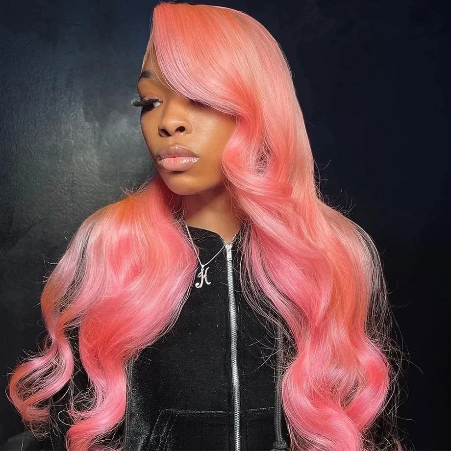 30 Inch Body Wave Pink 13x6 Hd Lace Frontal Human Hair Wig Light Pink