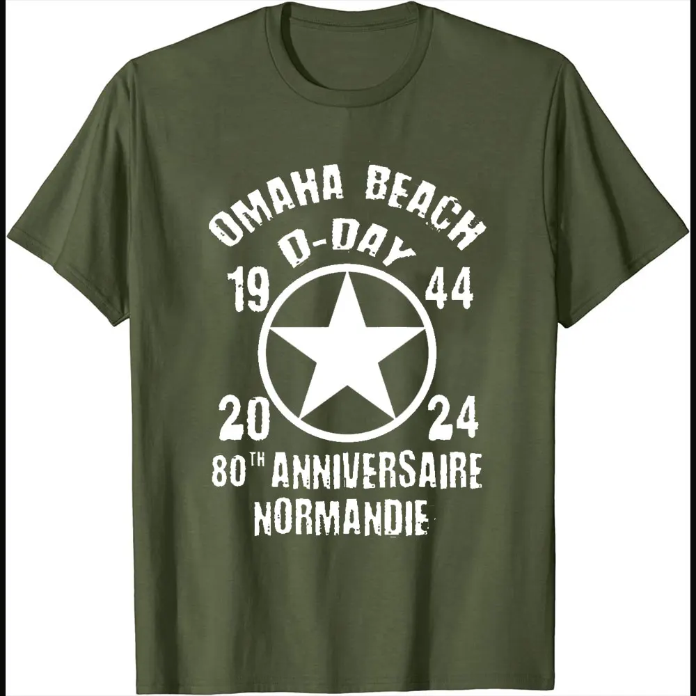 Men D-Day 80th Anniversary Cotton T-Shirt Normandy T Shirt 1944-2024 Omaha Beach D-Day Shirt Army Gift Remember Normandy Tops