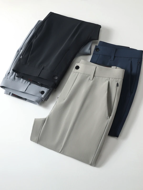 

Qui Dry Casual Pants for Men Anti-Wrinkle Straight Leg Busin Formal West Pants Pure Color Long Trousers Lulu