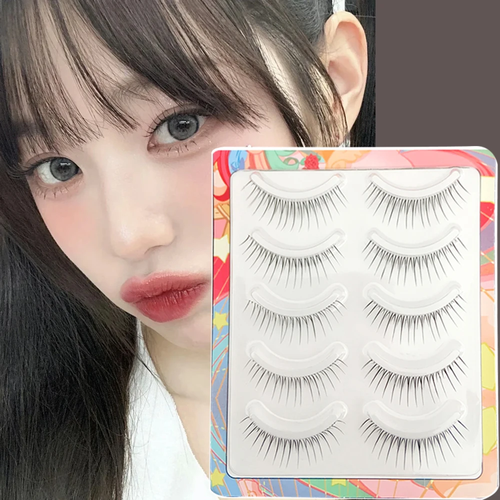 5 Pair Trendy Artificial Eyelashes Handmade Fibers Faux Eyelashes Realistic Charming V-shaped Black False Extension Eyelashes