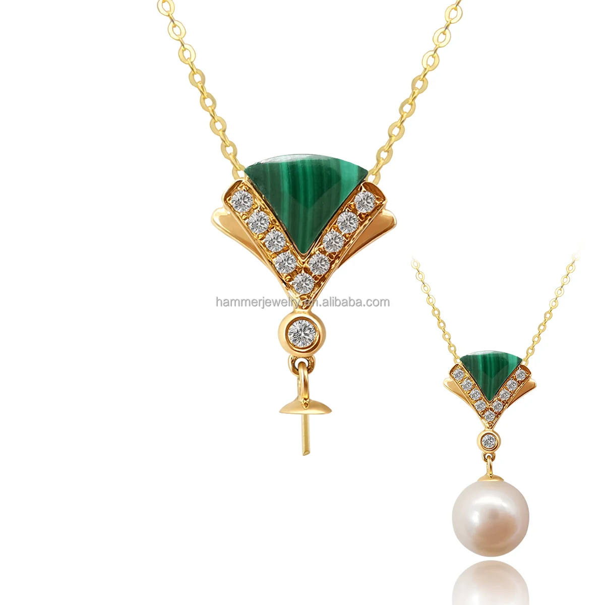 

18K Real Gold Necklace Malachite Necklace Pearl Mounts Jewelry Accessory DIY Pearl Necklace