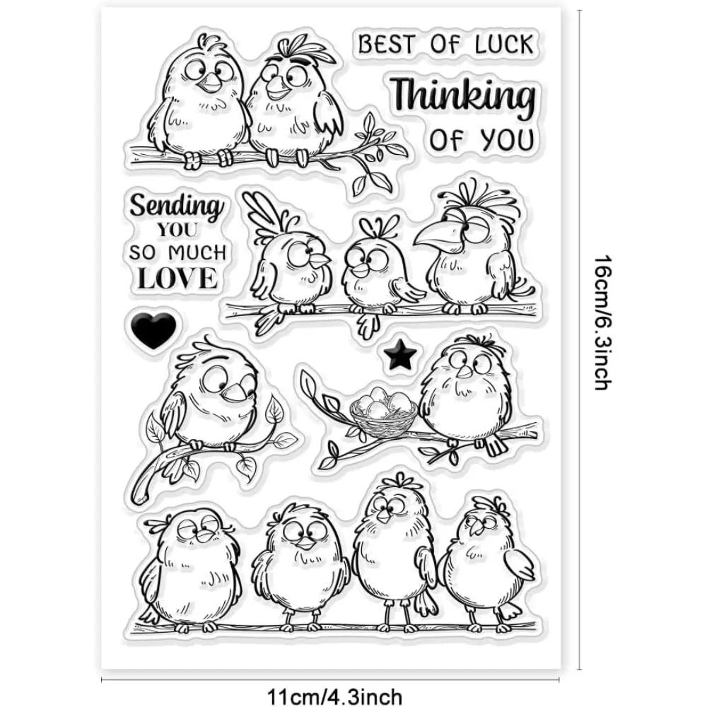 Funny Birds Branches Clear Stamps Cartoon Animals Silicone Stamp Seals Transparent Stamps for DIY Scrapbooking Cards Making