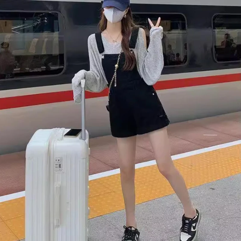 

Denim Rompers Women Summer Crimping Vintage Pockets Hotsweet Tender Girls Holiday All-match Streetwear High Waist Breathable Ins