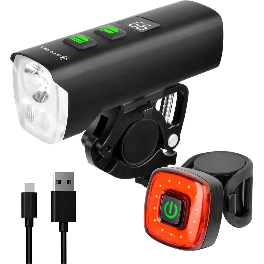 

1500 Lumens USB Rechargeable LED Bike Light Set, Powerful Bicycle Front Headlight and Back Taillight, 4800mAh Battery with Power