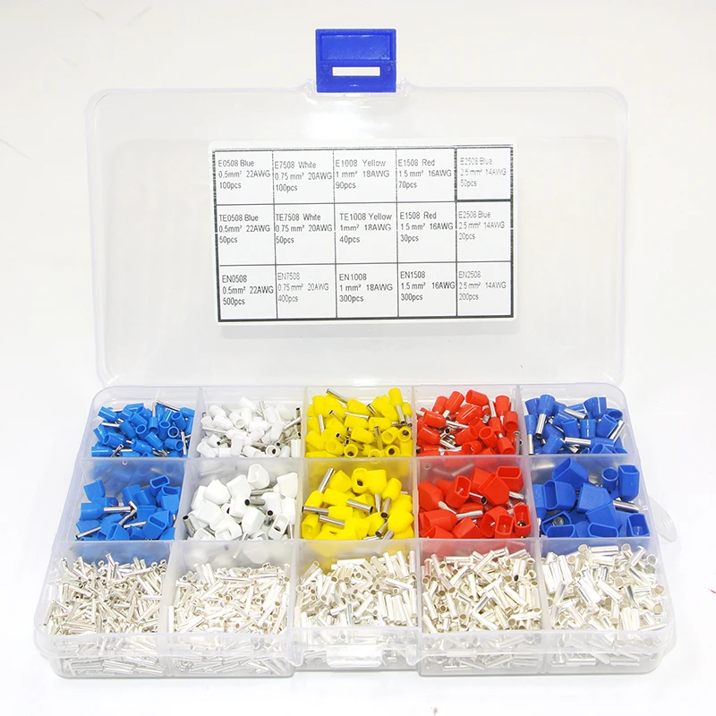 2300pcs Ferrules Terminal Set, Twin Ferrule Connectors Wire Ends Terminals Pins, Single-Line Ferrules and Twin Wire Ferrule Set