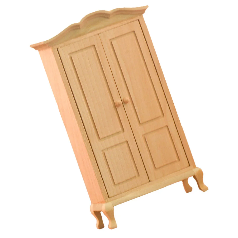 

Wardrobe Model Toy Mini House Miniature Ornament Wooden Furniture Babies Dolls Dollhouse Adornment