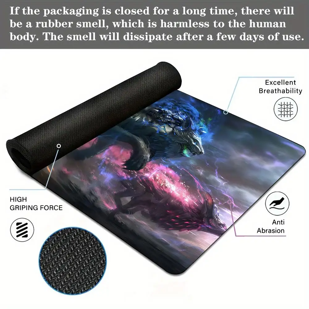 Fantasy beast theme anime large Mouse Pad Desk Mat Gaming pad Non-Slip Stitched Edge desk accessories mouse mat Extended pad