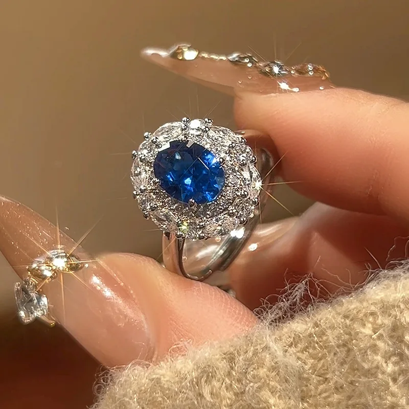 

Halo Rings for Women Created Blue Sapphire Nano Emerald Red Ruby Princess Diana 2.67ct Oval Cut 925 Sterling Silver Rings