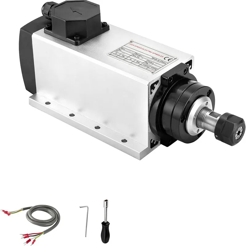 Square Air Cooled Spindle Motor 220V 2.2KW 3KW ER20 Collets 4 Bearings High Speed for CNC Engraving Milling Grind