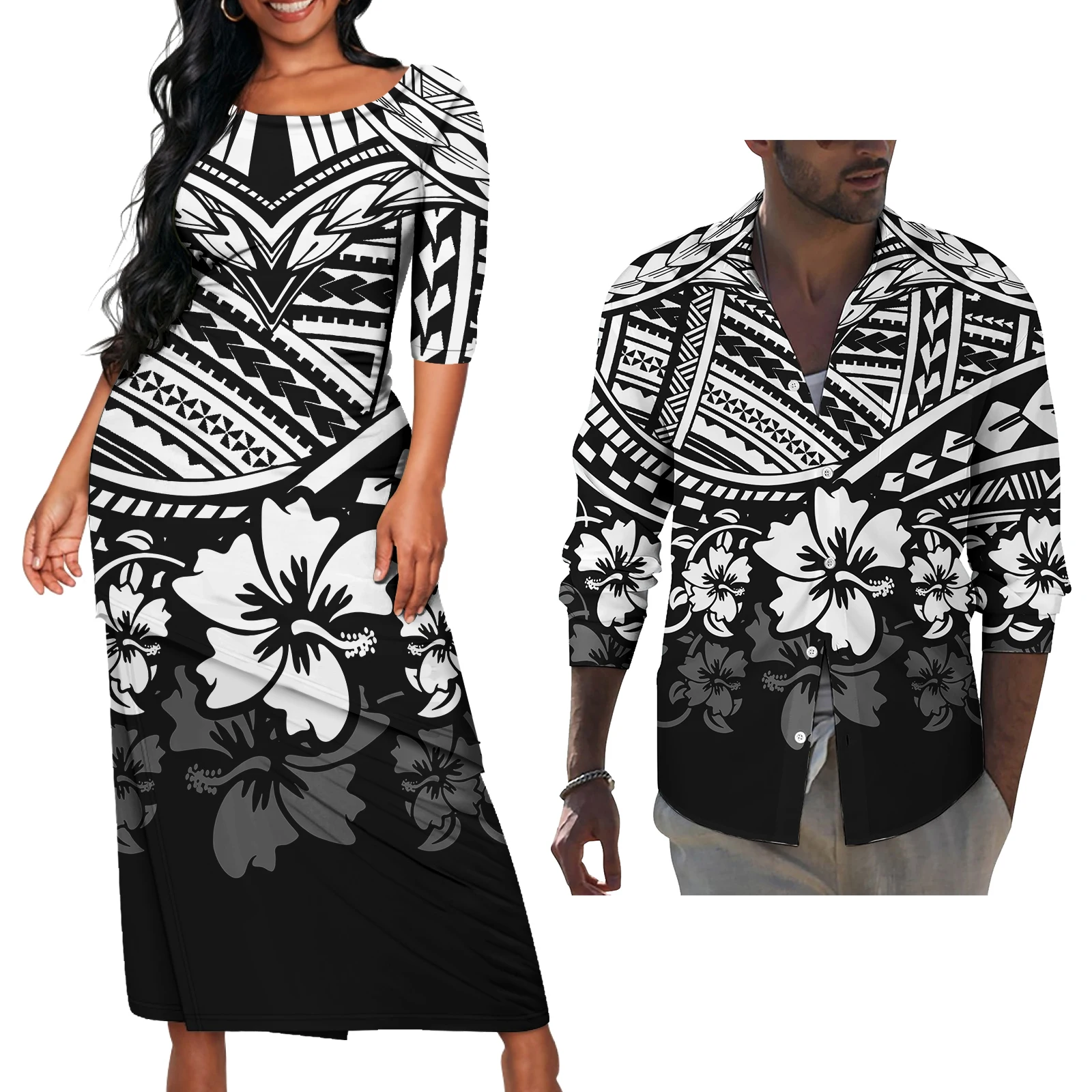 Polynesian Tribal Design Dress And Hawaiian Shirt Traditional Custom Big Size Samoan Puletasi Dresses Casual Women Dress