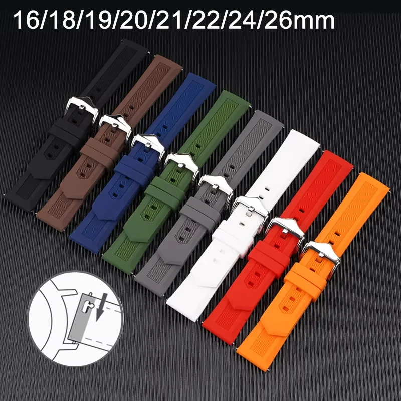 16/18/19/20/21/22/24/26mm Silikon-Uhrenarmband für Herren und Damen, Schnellverschluss, Sport, wasserdicht, Gummi-Ersatzband, Uhrenzubehör
