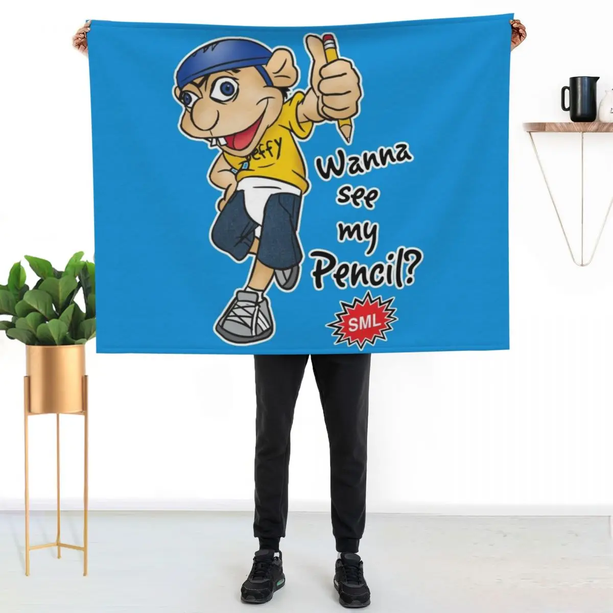 Jeffy Wanna See My Pencil? - Funny SML Character Throw Blanket Furrys Plaid Luxury St Bed Fashionable Blankets