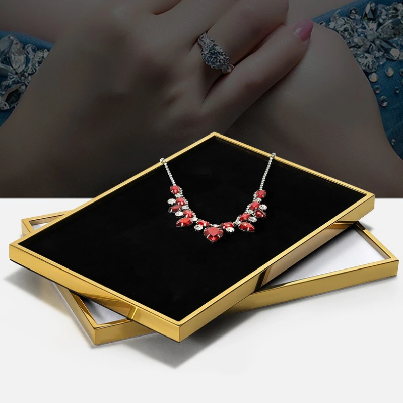 Metal Frame Stainless Steel Trays Jewelry Storage Display Velvet Surface Specially Trays Designed Use Home Decor Tabletts ZY40TP