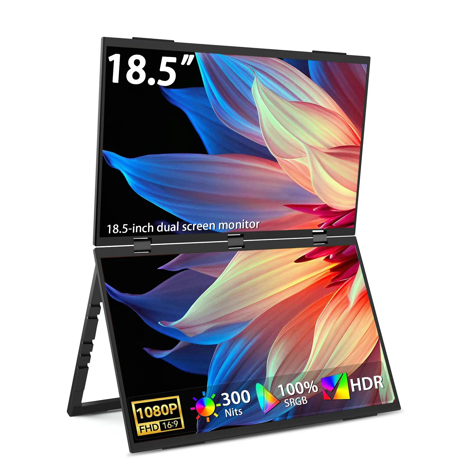 

18.5“ Portable Foldable Monitor Dual Screen with Stand Extender 1080P FHD IPS for Laptop Windows Triple Travel Computer Display