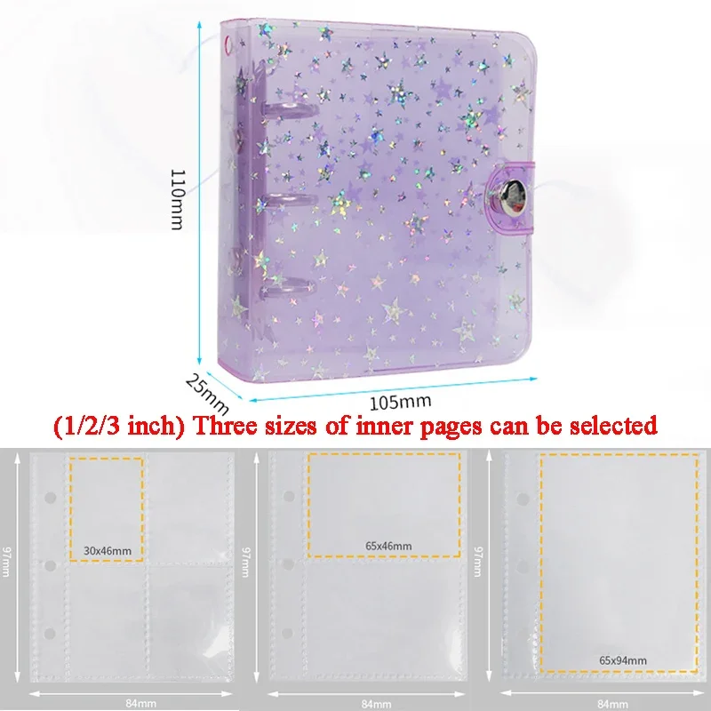 Kawaii Star 1/2/3 inch Photo Album with Inner Page Kpop Photocard Collect Book 3 Rings Binder Cards Organizer Book Stationery