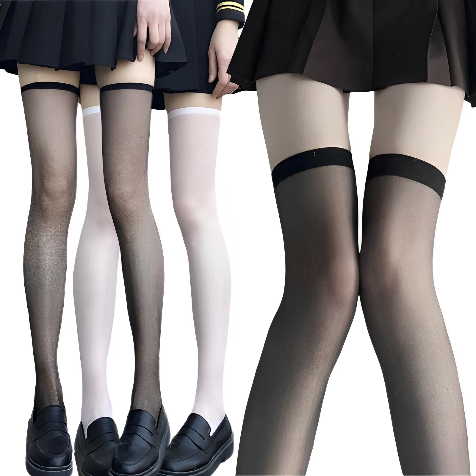 

Sexy Black White Silk Stockings High-top Transparent Socks Summer Stocks Knee Socks Stockings Summer Thin Stockings Thigh Socks