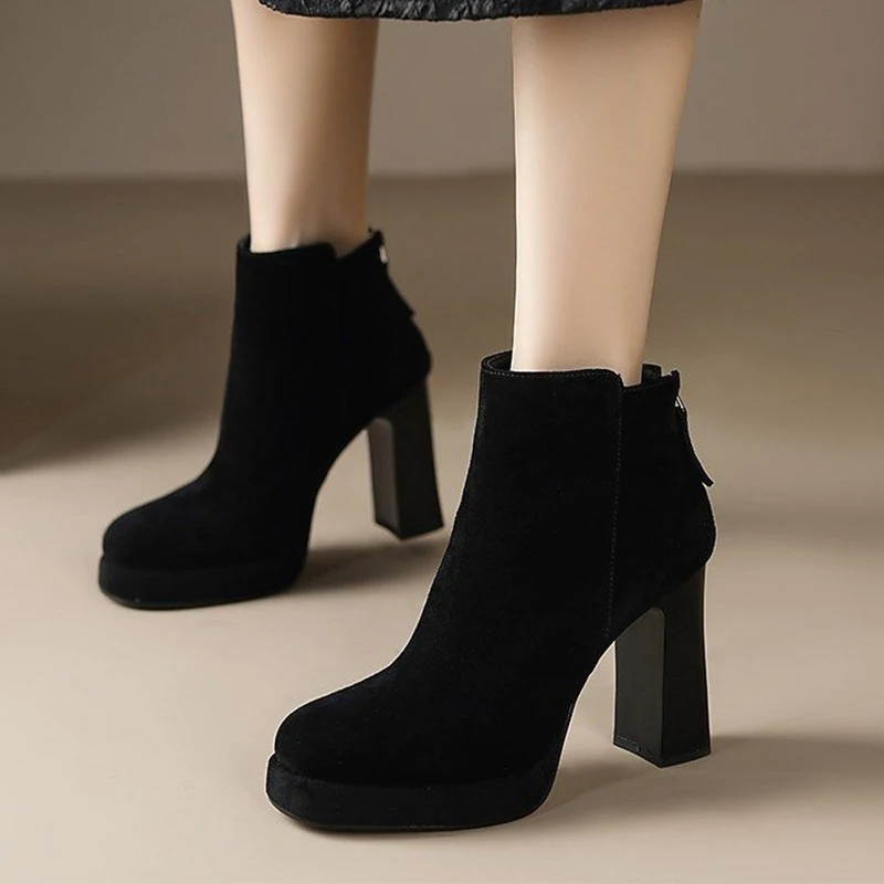 

Platform Women's Boots Elegant High Heels Shoes Fashion Ankle Boots 2025 Winter New Chunky Shoes Zip Chelsea Boots Mujer Zapatos