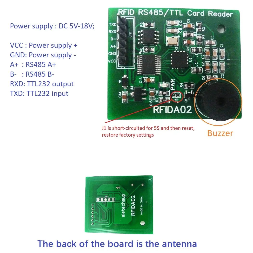 13.56MHz RFID Reader Writer Module ISO/IEC14443A RS485 TTL DC5-18V M1 Card UID Read Write for Smart Home