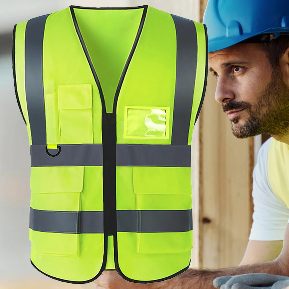 Car Reflective Safety Vest Breathable High Visibility Jacket 2 Reflective Strip Multi-pocket Reflective Vest for Driver Workers