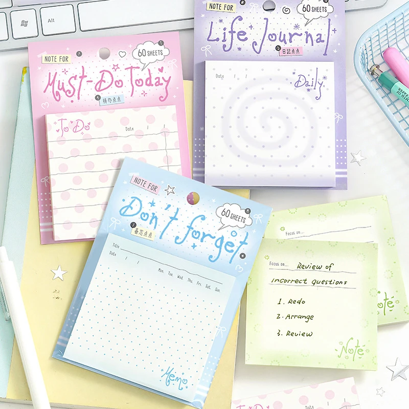 60 Sheets Candy Color Memo Pad Daily Plan Notepad Sweet Dot Note Paper For Journal Planner School Office Student Stationery