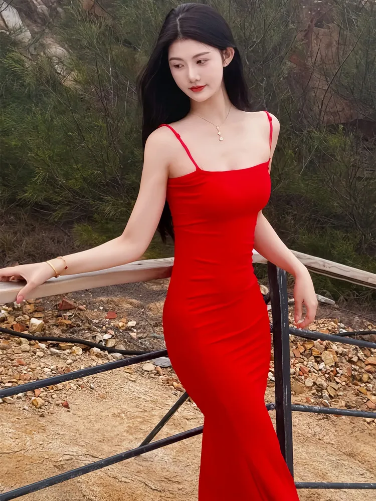 

Платье Pure Desire Sweet Spicy Red без бретелек, женское, летнее 2026, облегающее, сексуальное, приталенное, длинное платье в стиле принцессы для мам