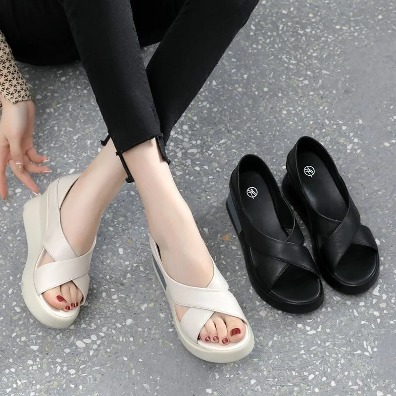 2023New Open Toe Fashion Women\'s Sandals Summer  Plus Size Elegant Sandals Woman Wedge Buckle Footwear Shoes For Women Female