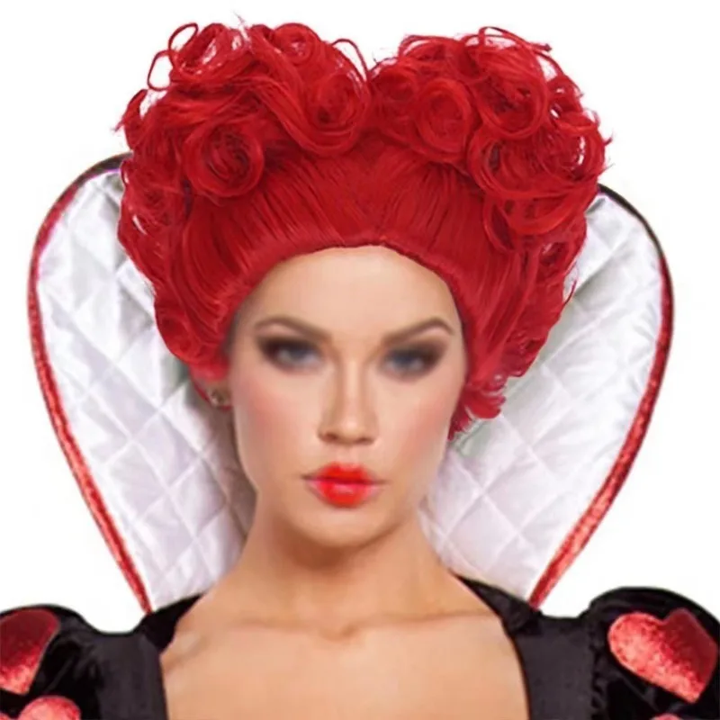 The Red Queen Cosplay Wig Cover Stage Play Perform Role Sweat Heart Curly Hair Film Alice Through The Looking Glass Role Wig