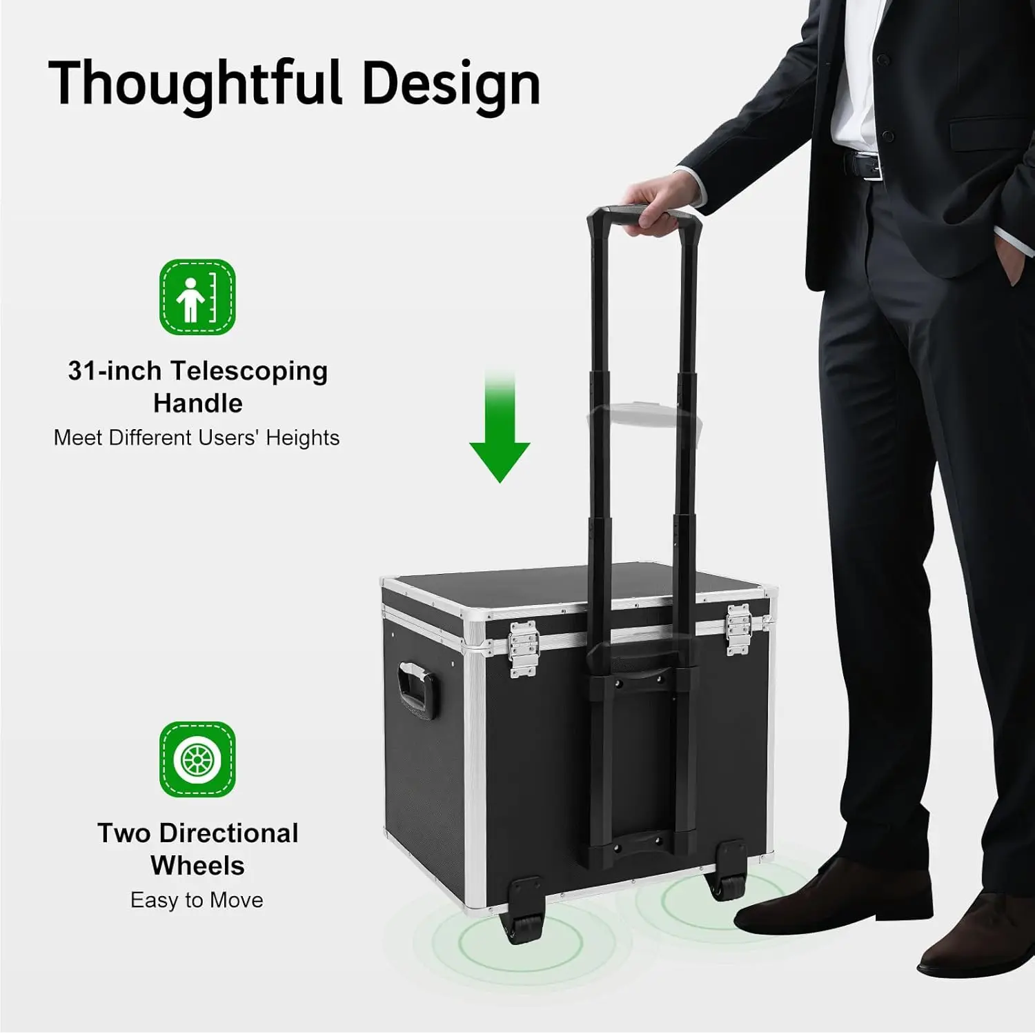 

Durable 19x15x16 Inch Aluminum Rolling File Box with Wheels and Telescopic Handle for Office Home Storage Organizer