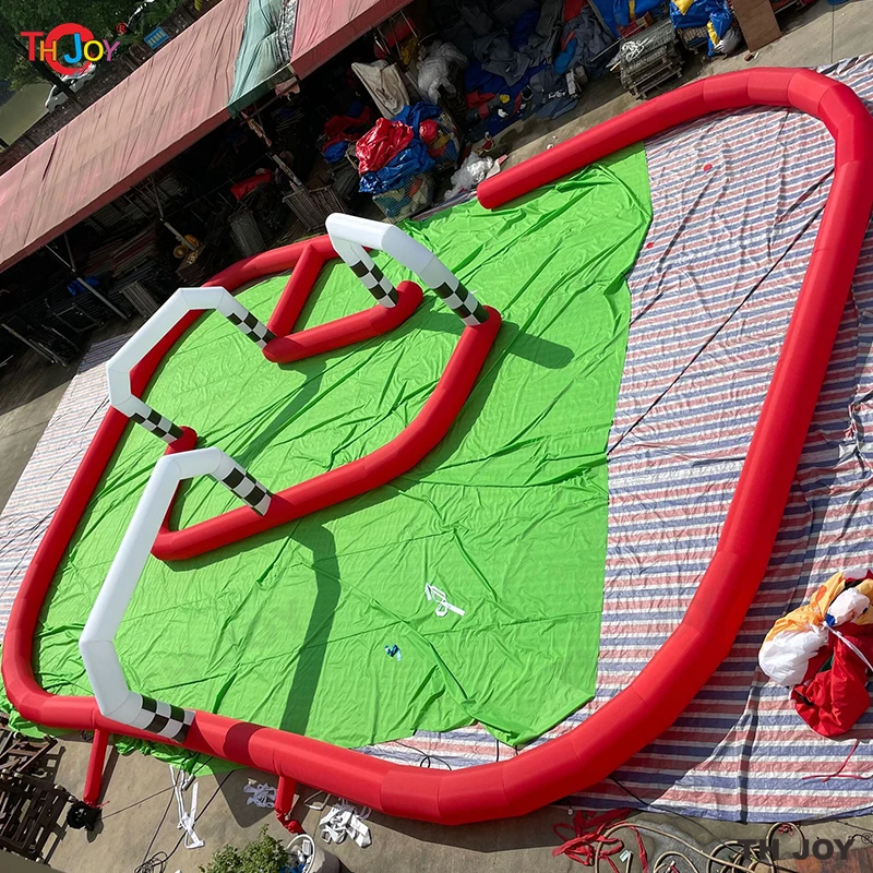 15x12m gigante ao ar livre zorb bola airtrack pista inflável carro de corrida inflável go kart pista para venda
