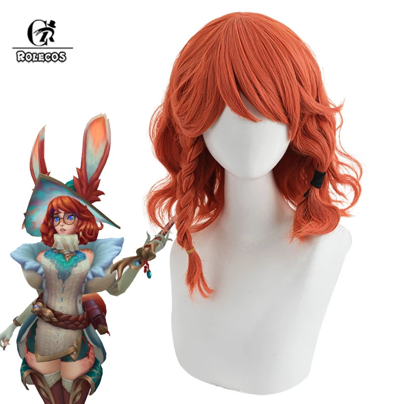 

ROLECOS Game LOL Aurora Cosplay Wigs Champion The Witch Between Worlds Aurora 35cm Wavy Orange Wig Heat Resistant Synthetic Hair