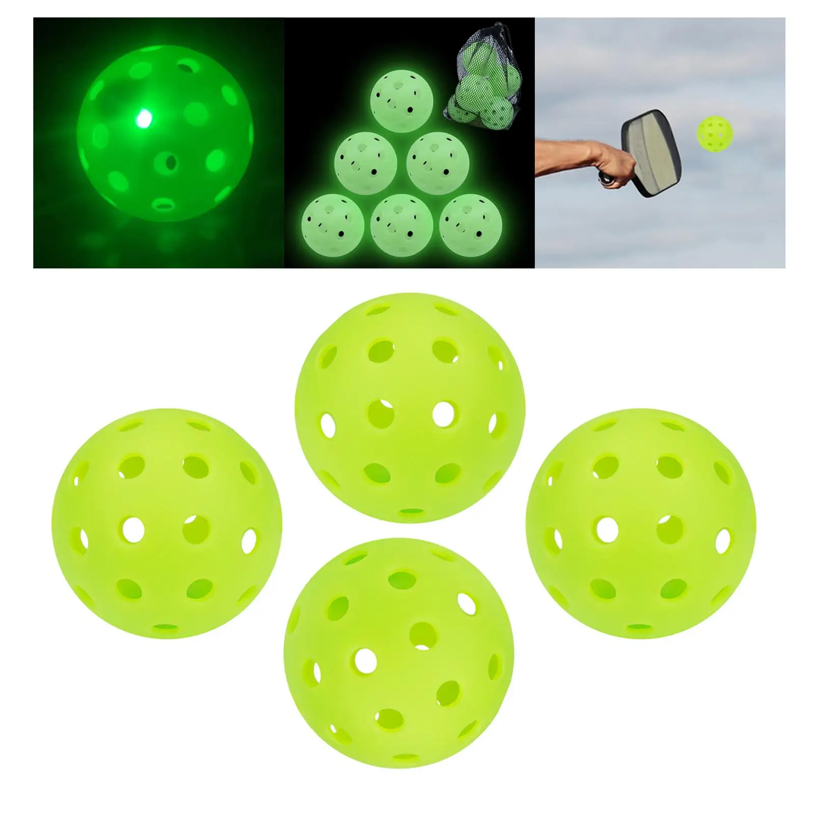 LED Pickleball Balls Lighted Pickleball Balls for Night Time Play Indoor