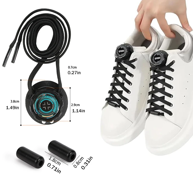 1pair No-Tie Rotating Buttons Laces Men and Women Hands-Free Quick-Adjust Lazy Shoelace Wide Flat Laces for Casual Sports Shoes