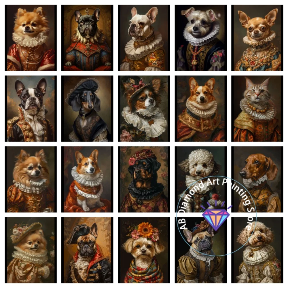 

Retro Animal Cat Dog Portrait AB Diamond Painting Kit Square Round Diamond 5D DIY Mosaic Handmade Art Exquisite Gift Home Decor