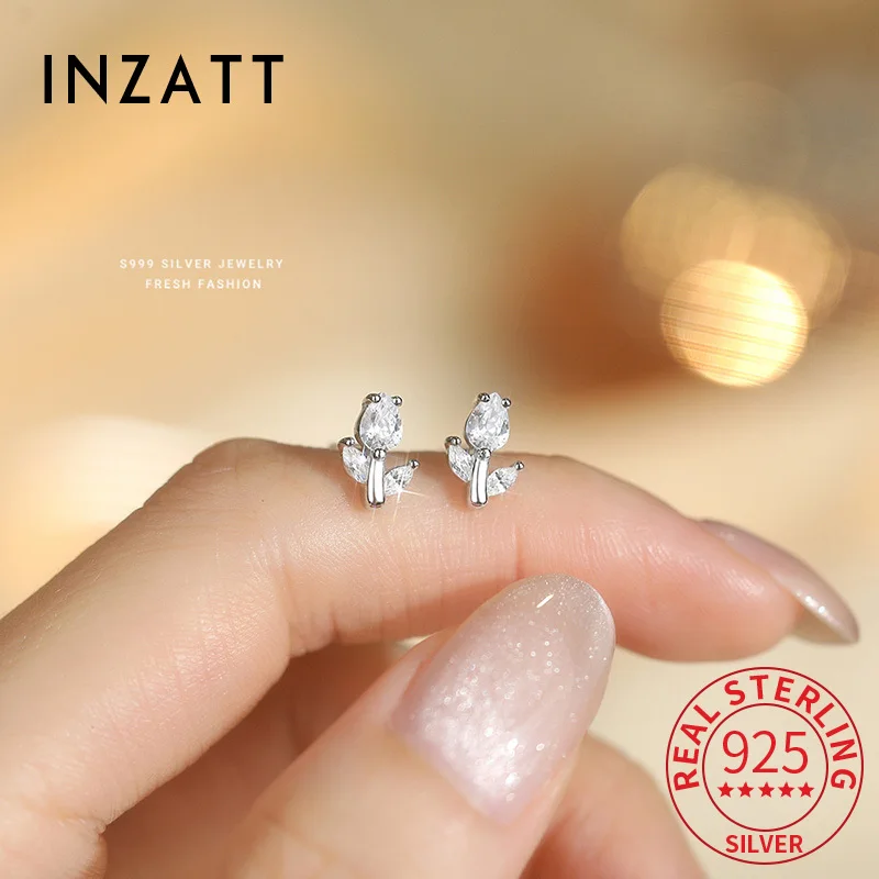 

INZATT Real 925 Sterling Silver Sparkling Zircon Flower Mini Stud Earrings For Women Cute Fine Jewelry Exquisite Accessories