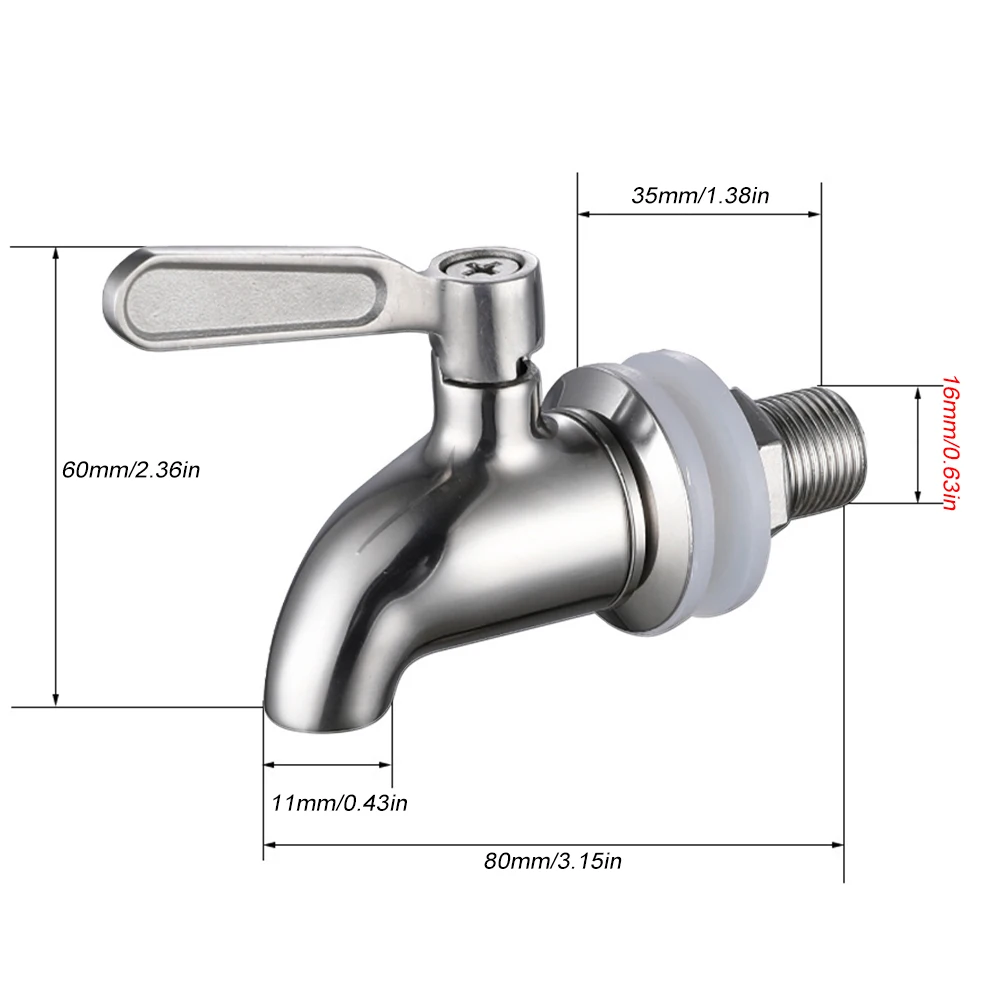 Tool Parts Spigot for Beverage Dispenser Polished Steel Drink Dispenser Faucet 12mm 16mm Replacement for Water Dispenser Jar