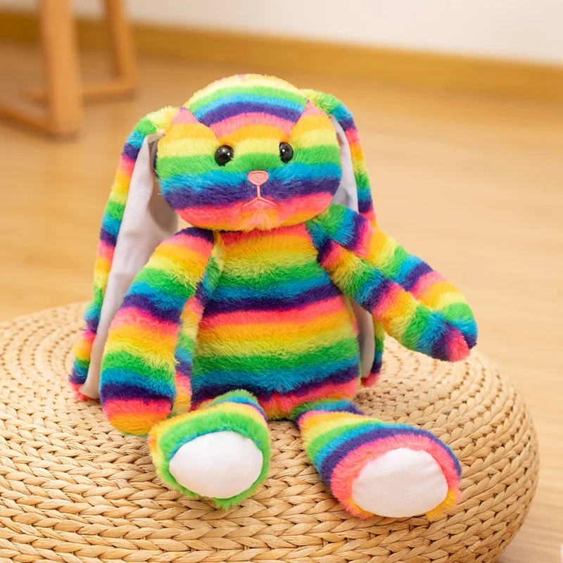 

Cute Rainbow Rabbit Stuffed Plush Toy Long Ear Easter Bunny Soft Plushies Doll Sleeping Bedroom Decor Baby Girls Birthday Gifts