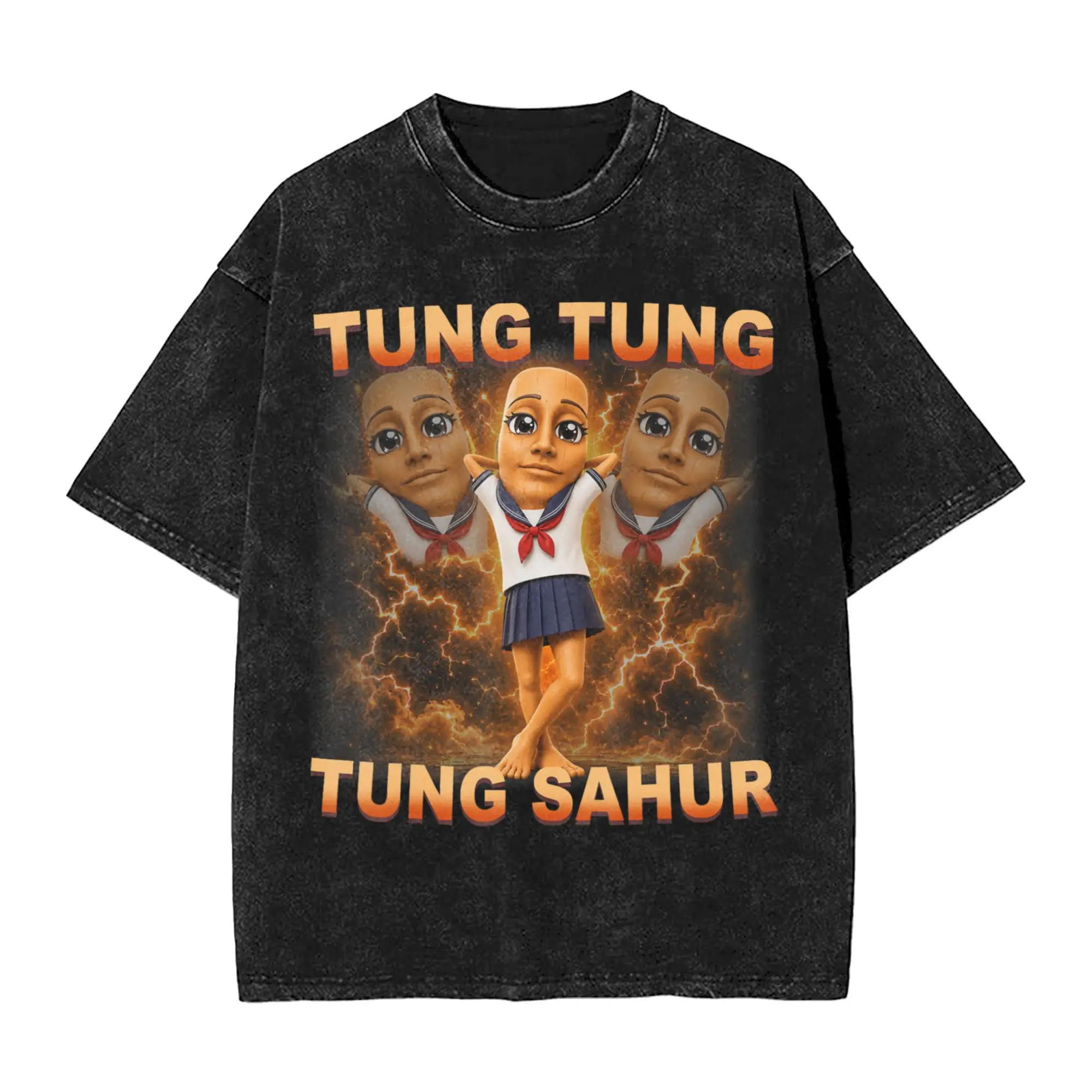 Oversized Washed T Shirt Tung Tung Tung Sahur Chan is Calling Dance Meme Simple T-Shirts Hip Hop Tshirt Men Beach Y2K Retro Tops