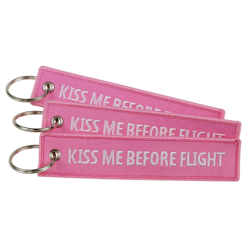 5pcs Kiss Me Before Flight Key Chain Label Embroidery Keychain With Metal Plane Embroidery Keychain Car Charm
