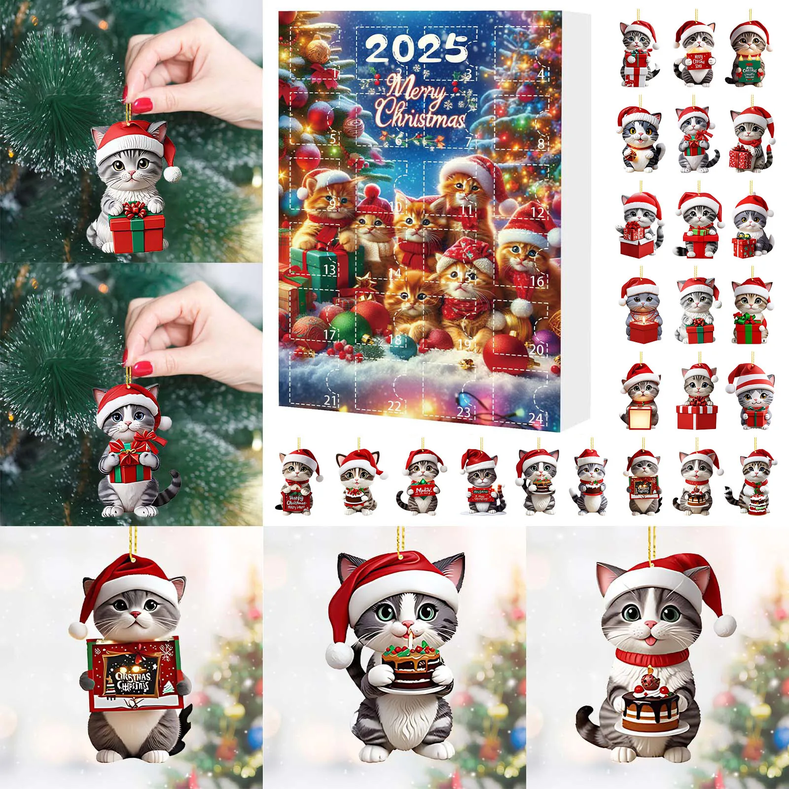 

2D Flat Collector's Figure Dolls Advent Calendar 2025 Cats Countdown Calendar 2025 Kitten Decor Cartoon Festival Party Supplies